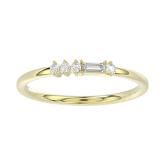 Ladies 10K Yellow Gold Diamond Fashion Ring 0.16 Ct Round & Baguette Diamond Jewelry