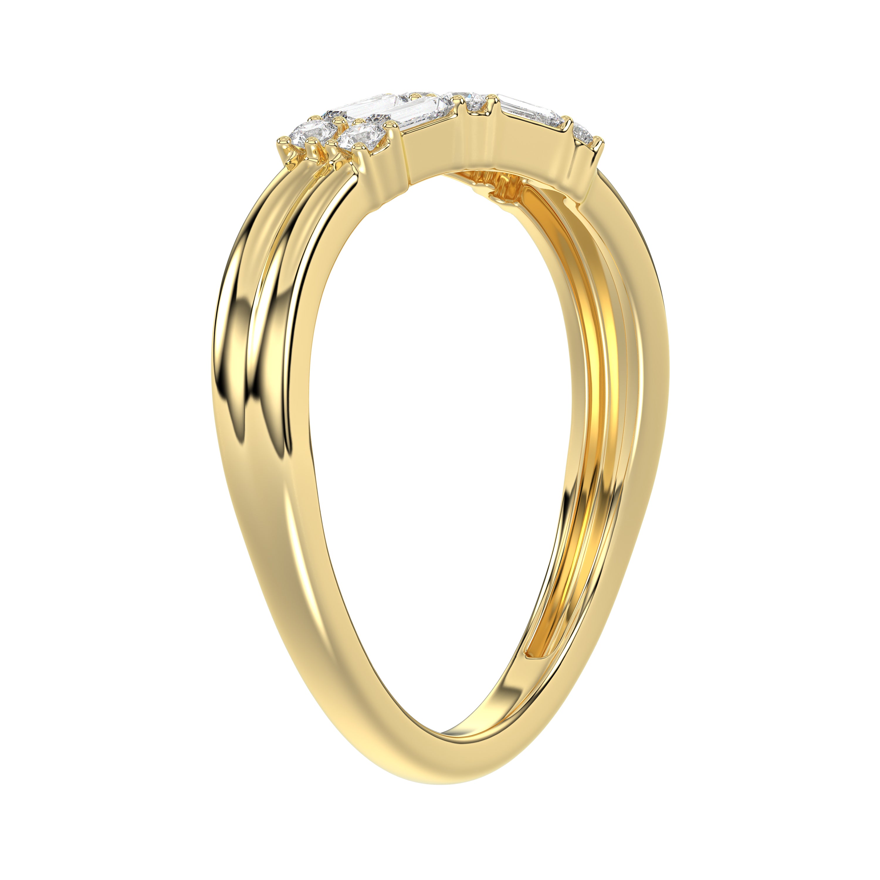 Ladies 10K Yellow Gold Diamond Fashion Ring 0.16 Ct Round & Baguette Diamond Jewelry