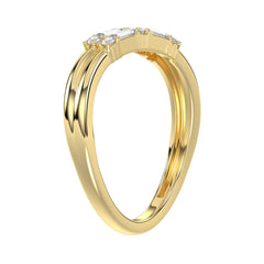 Ladies 10K Yellow Gold Diamond Fashion Ring 0.16 Ct Round & Baguette Diamond Jewelry