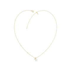 Stylish 10K Yellow Gold Ladies “H” Letter Necklace Featuring Round Ruby Diamonds And Pearl Accents. A Delicate And Personalized Fine Jewelry