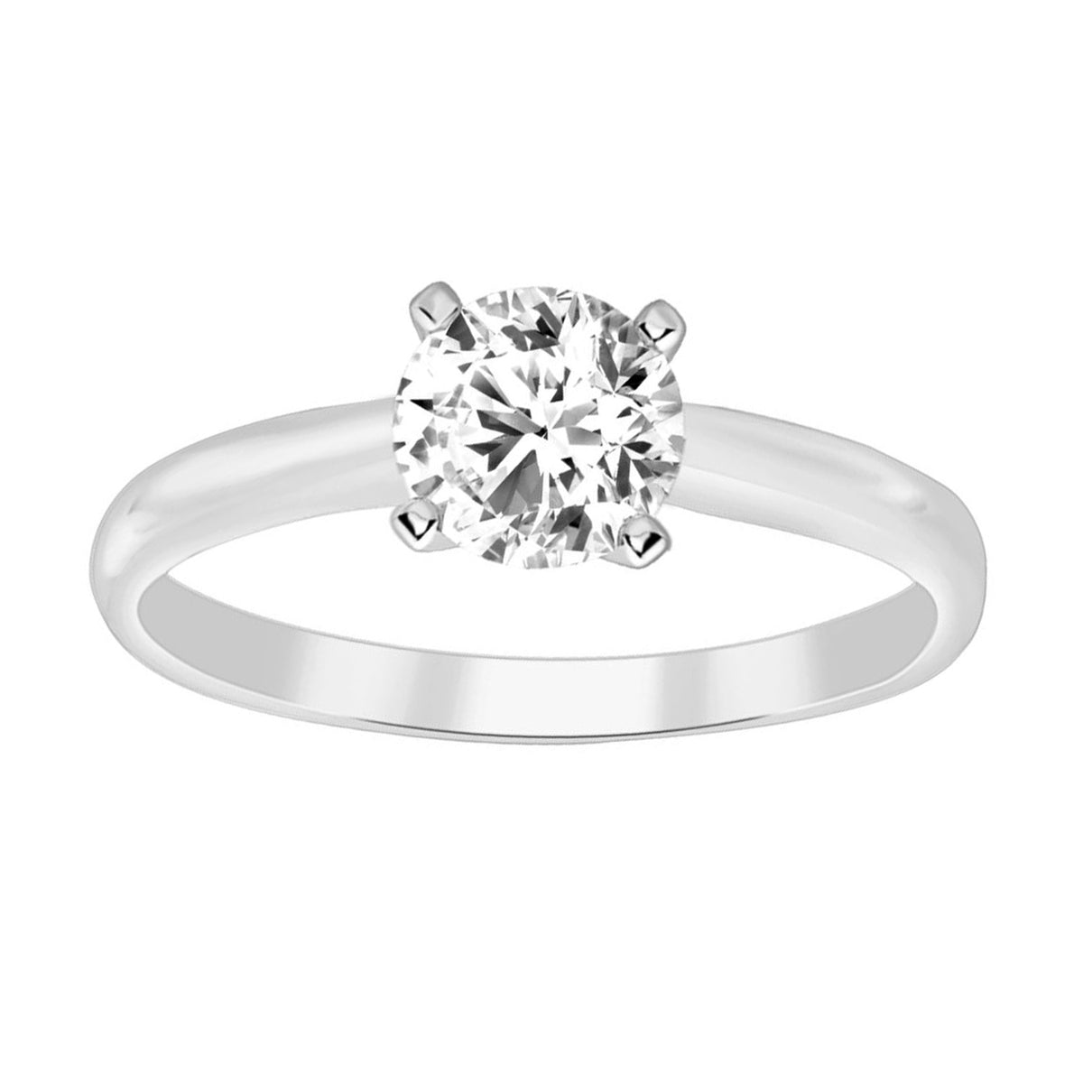 LADIES SOLITAIRE RING 0.75CT ROUND DIAMOND 14K WHITE GOLD