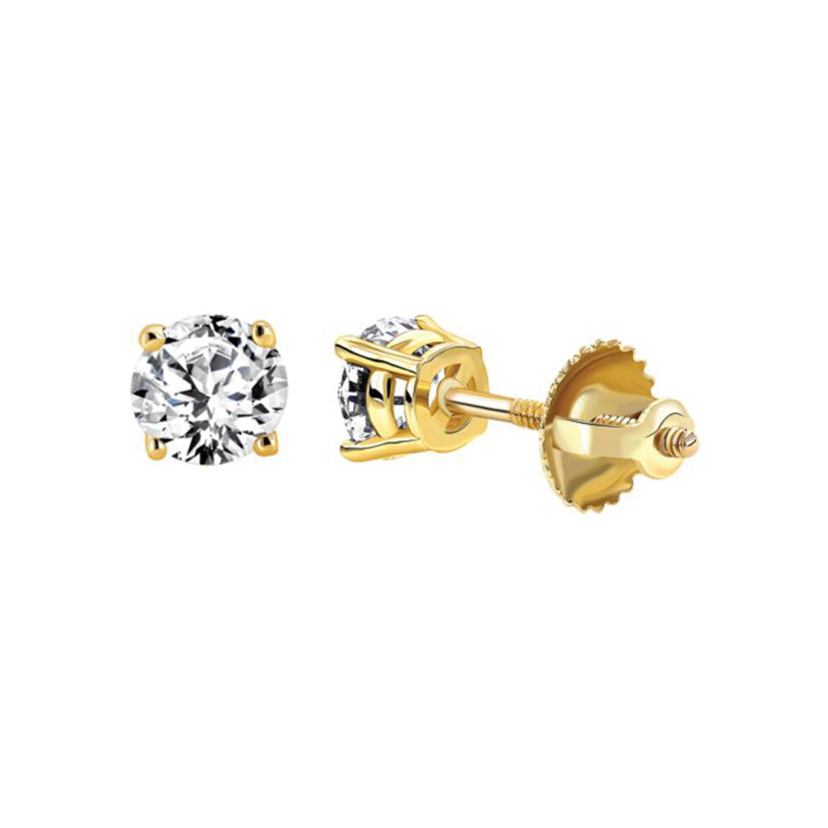 LADIES SOLITAIRE EARRINGS 0.15CT ROUND DIAMOND 14K YELLOW GOLD