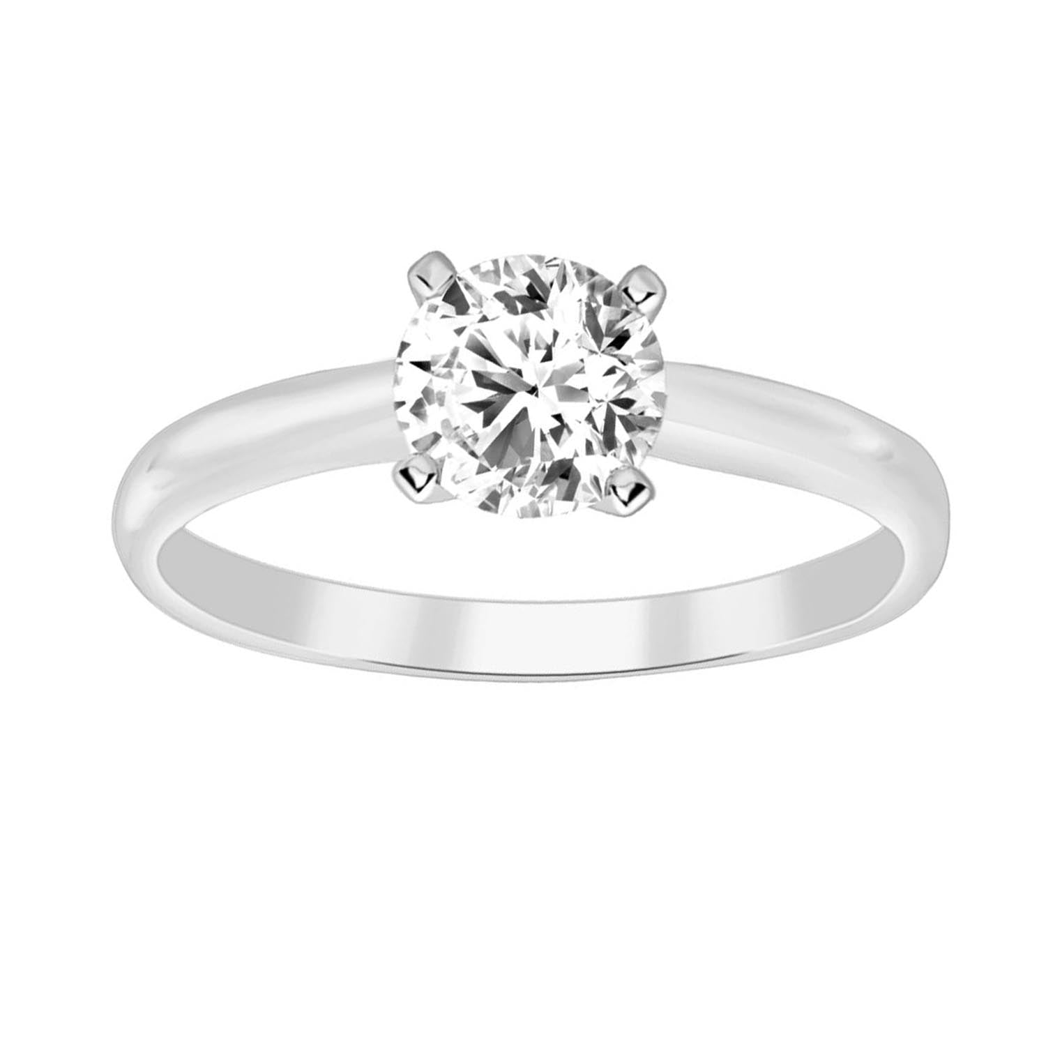 LADIES SOLITAIRE RING 0.33CT ROUND DIAMOND 14K WHITE GOLD