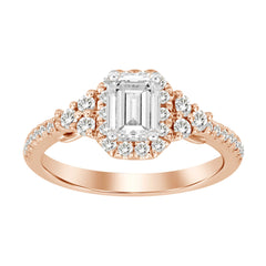 LADIES RING 1.25CT ROUND/EMERALD DIAMOND 14K ROSE GOLD (CENTER STONE 0.75CT EMERALD DIAMOND)