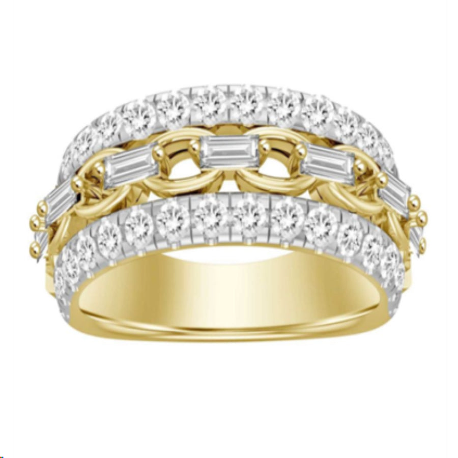 LADIES BAND 1.00CT ROUND/BAGUETTE DIAMOND 14K YELLOW GOLD