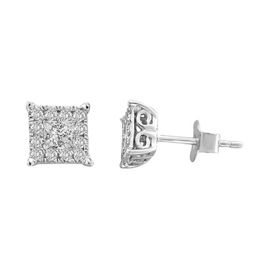 LADIES EARRINGS 0.50CT ROUND/PRINCESS DIAMOND 14K WHITE GOLD