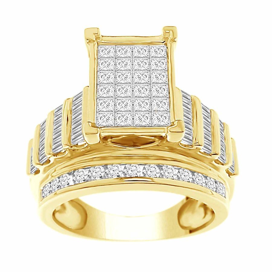 LADIES RING 2.00CT ROUND/PRINCESS/BAGUETTE DIAMOND 10K YELLOW GOLD