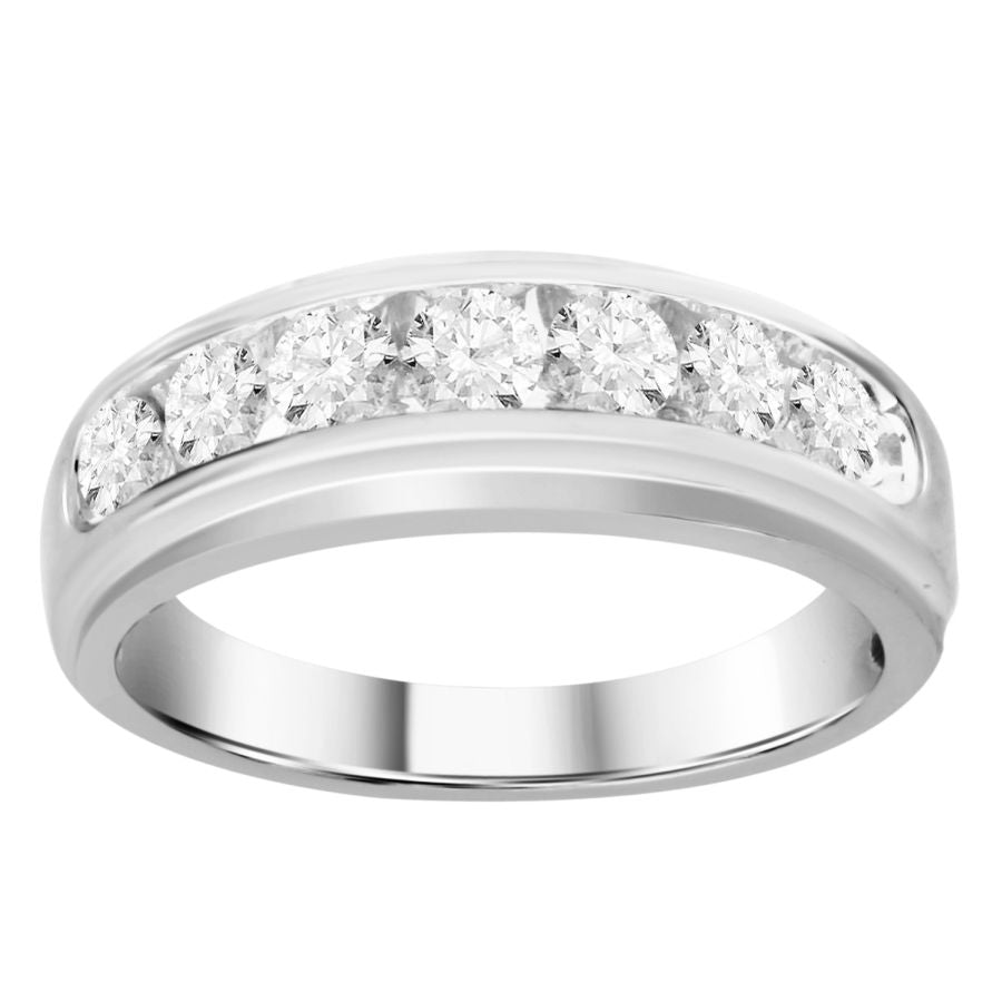 MEN'S  BAND 1.00CT ROUND DIAMOND 14K WHITE GOLD