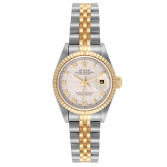Rolex Datejust 26mm 2-Tone 18k Yellow Gold & Stainless Steel Ivory Pyramid Dial 18k YG Fluted Bezel Jubilee Band Watch 69173