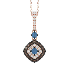 LADIES PENDANT WITH CHAIN 0.55CT ROUND/BLUE/DARK BROWN 14K ROSE GOLD (SI QUALITY)