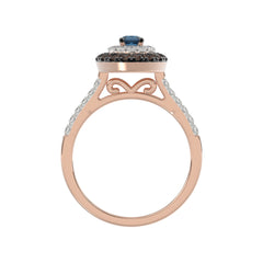 LADIES RING 0.55CT ROUND/ROUND BLUE/DARK BROWN DIAMOND 14K ROSE GOLD