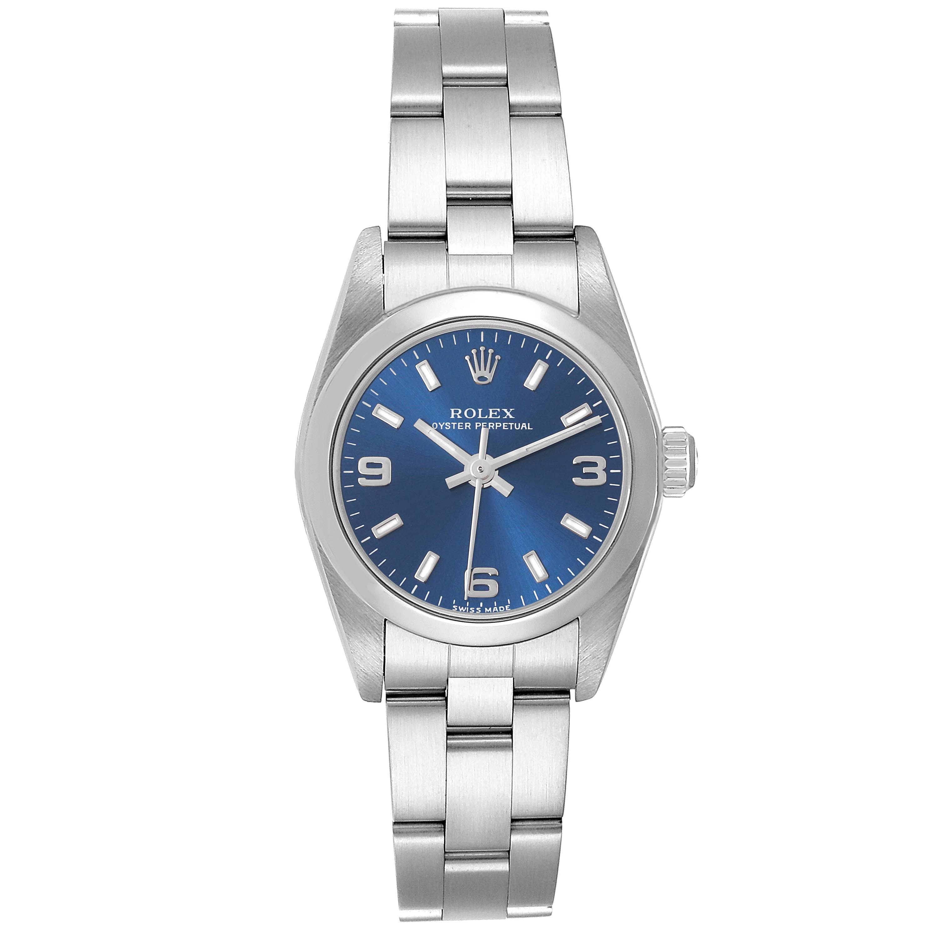 Rolex 24mm Oyster Perpetual Steel Blue Dial Ladies Watch 76080