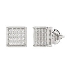 Sterling Silver White 0.10CT Round Diamond Yuva Square Cluster Earrings Women’S Fine Jewelry