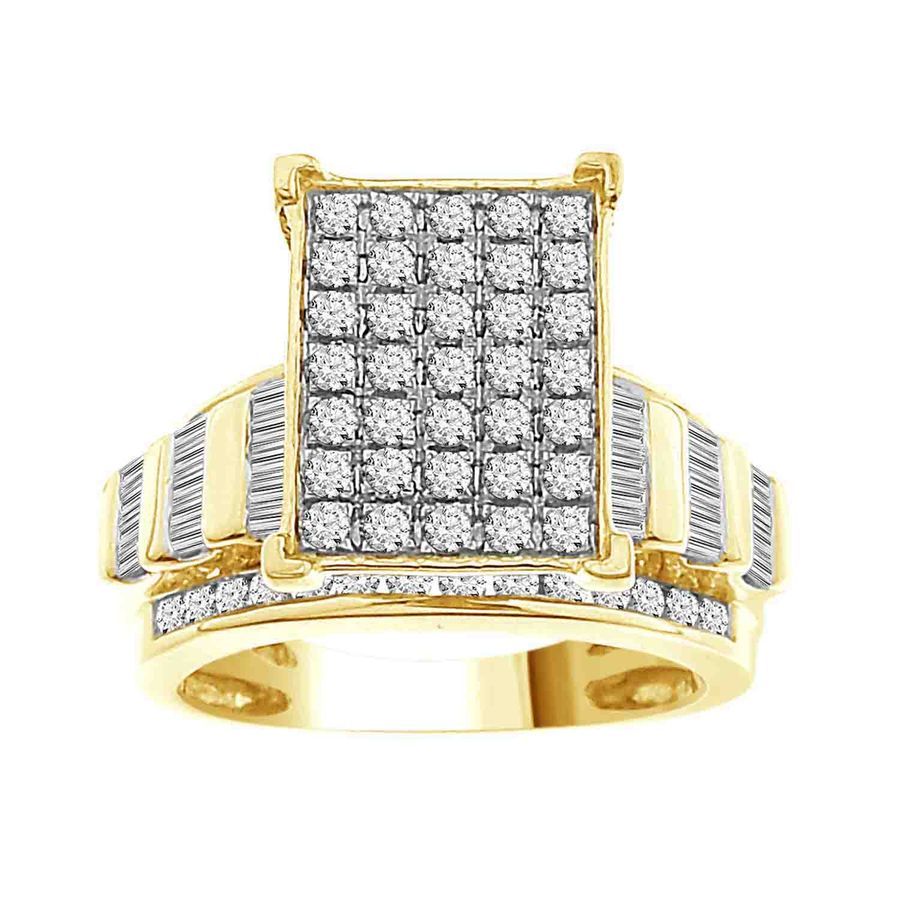 LADIES RING 1.50CT ROUND/BAGUETTE DIAMOND 10K YELLOW GOLD