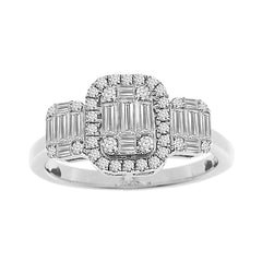 LADIES RING 0.65CT ROUND/BAGUETTE DIAMOND 14K WHITE GOLD