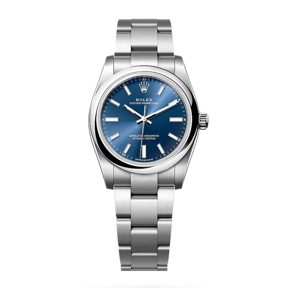 Rolex Oyster Perpetual 34mm Blue Dial Oyster Stainless Steel Watch 124200
