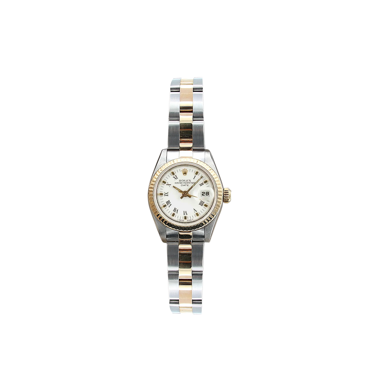 Rolex Datejust 26mm White Roman Dial YG Fluted Bezel Oyster Band Band 2 Tone 18k Yellow Gold & Stainless Steel Watch 69173