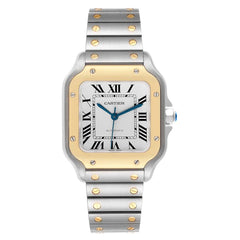 Cartier Santos 35mm Silver Dial 2 Tone Yellow Gold & Stainless Steel Watch 4075