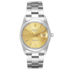 Rolex Oyster Perpetual Date 34mm Champagne Dial SS Smooth Bezel Oyster Band Stainless Steel Watch 15000