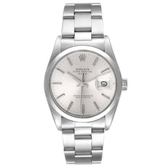 Rolex Oyster Perpetual Date 34mm Silver Dial SS Smooth Bezel Oyster Band Stainless Steel Watch 15200