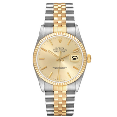 Rolex Datejust 36mm 2 Tone 18k Yellow Gold & Stainless Steel Champagne Gold Dial Fluted Bezel Jubilee Band Watch 16013