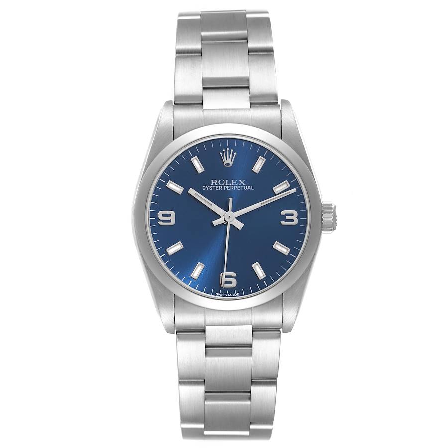 Rolex Oyster Perpetual 31mm Blue Dial Smooth Bezel Oyster Band Stainless Steel Watch 77080