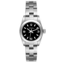 Rolex 25mm Oyster Perpetual Steel Black Dial Ladies Watch 67180