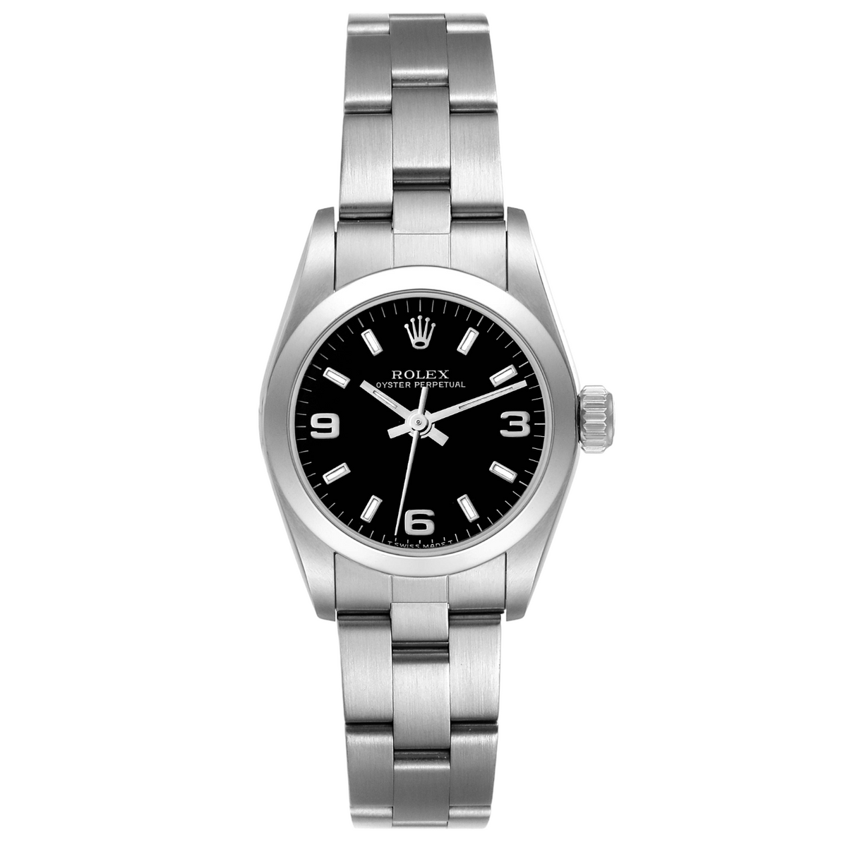 Rolex 25mm Oyster Perpetual Steel Black Dial Ladies Watch 67180