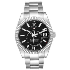 Rolex Sky-Dweller 42mm Black Dial 18k WG Fluted Bezel Oyster Band Stainless Steel Watch 326934
