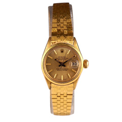 Rolex Datejust 25mm Champagne Gold Dial YG Fluted Bezel Mesh Band 18k Yellow Gold Watch 6521
