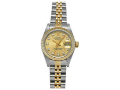 Rolex Datejust 26mm 2-Tone 18k Yellow Gold & Stainless Steel Champagne Diamond Dial Jubilee Band Watch 69173